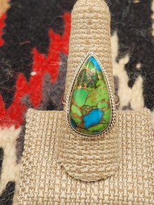 GREEN COPPER TURQUOISE RING -SIZE 9 -TEARDROP SHAPED