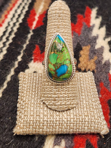GREEN COPPER TURQUOISE RING -SIZE 9 -TEARDROP SHAPED
