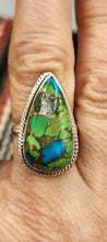 Load image into Gallery viewer, GREEN COPPER TURQUOISE RING -SIZE 9 -TEARDROP SHAPED
