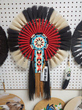 Load image into Gallery viewer, HORSEHAIR BUSTLE - OFF WHITE WITH BLUE, RED & BLACK BEADING