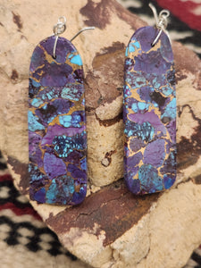 PURPLE COPPER TURQUOISE PADDLE STYLE EARRINGS