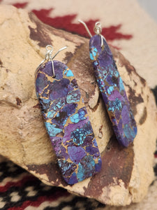 PURPLE COPPER TURQUOISE PADDLE STYLE EARRINGS