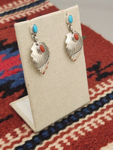 Load image into Gallery viewer, TURQUOISE &amp; CORAL FEATHER EARRINGS  - GENEVIEVE FRANCISCO
