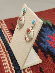 TURQUOISE & CORAL FEATHER EARRINGS  - GENEVIEVE FRANCISCO