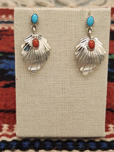 Load image into Gallery viewer, TURQUOISE &amp; CORAL FEATHER EARRINGS  - GENEVIEVE FRANCISCO
