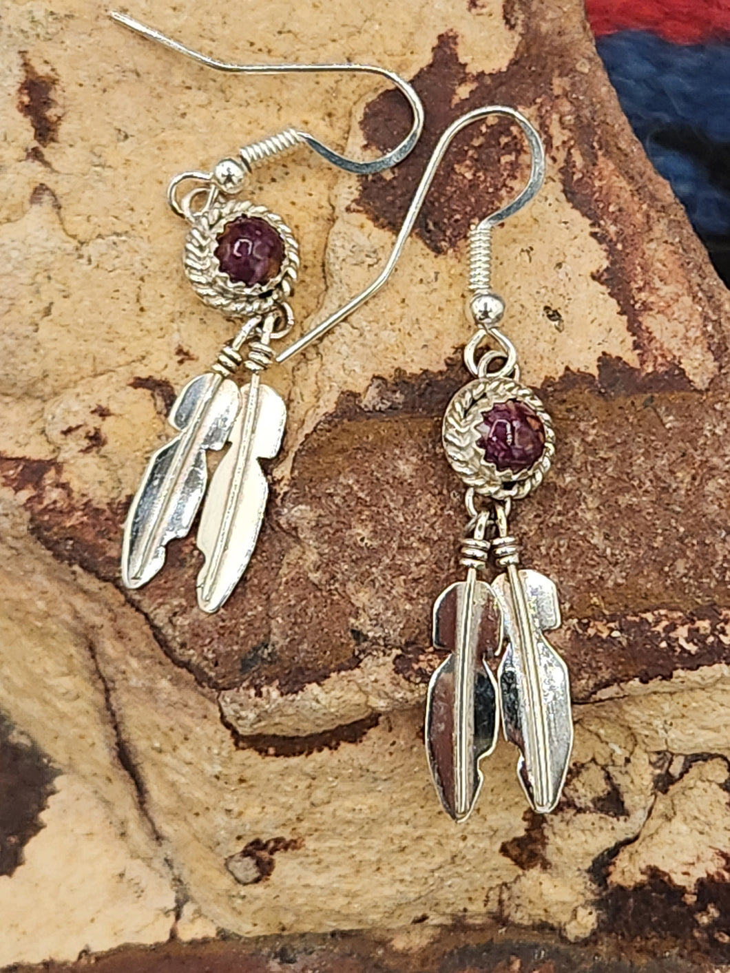 PURPLE SPINY OYSTER FEATHER EARRINGS  - SHARON MCCARTHY