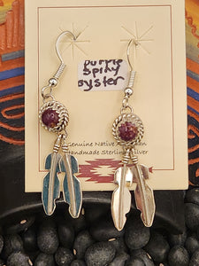 PURPLE SPINY OYSTER FEATHER EARRINGS  - SHARON MCCARTHY