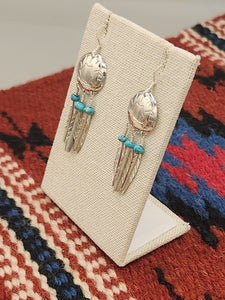 TURQUOISE SHIELD WITH 3 FEATHERS EARRINGS  - CATHY MARTIN