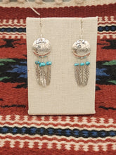 Load image into Gallery viewer, TURQUOISE SHIELD WITH 3 FEATHERS EARRINGS  - CATHY MARTIN
