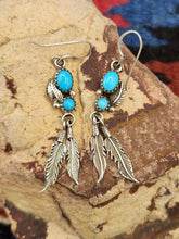 Load image into Gallery viewer, TURQUOISE EARRINGS WITH 2 FEATHERS - ANNIE SPENCER
