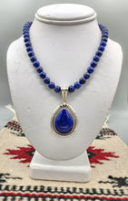 Load image into Gallery viewer, LAPIS TEARDROP PENDANT  ON 8MM BEADS - SAMUEL YELLOWHAIR
