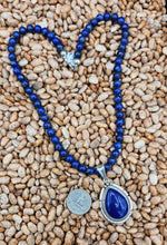 Load image into Gallery viewer, LAPIS TEARDROP PENDANT  ON 8MM BEADS - SAMUEL YELLOWHAIR
