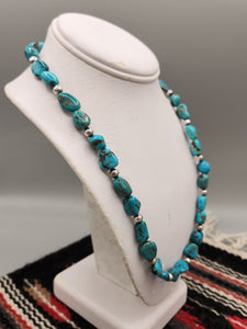 TURQUOISE BEADED NECKLACE  - 20"
