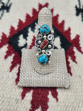 Load image into Gallery viewer, TURQUOISE &amp; CORAL RING - SHIRLEY LARGO - SIZE 8
