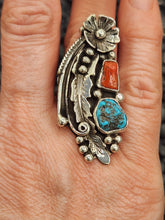 Load image into Gallery viewer, TURQUOISE &amp; CORAL LARGE RING - SIZE 8 - LHN

