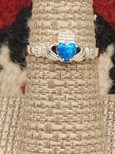Load image into Gallery viewer, BLUE OR WHITE OPAL CLADDAH RING - HEART SHAPED - 7 sizes available