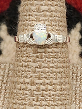 Load image into Gallery viewer, BLUE OR WHITE OPAL CLADDAH RING - HEART SHAPED - 7 sizes available