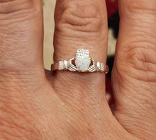 Load image into Gallery viewer, BLUE OR WHITE OPAL CLADDAH RING - HEART SHAPED - 7 sizes available