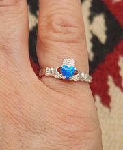 Load image into Gallery viewer, BLUE OR WHITE OPAL CLADDAH RING - HEART SHAPED - 7 sizes available