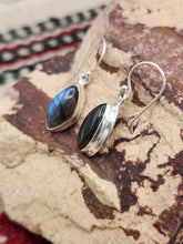Load image into Gallery viewer, LABRADORITE DIAMOND SHAPED EARRINGS