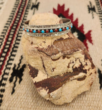 Load image into Gallery viewer, ZUNI TURQUOISE & CORAL SNAKE EYE CUFF BRACELET- JASON & PEARL UKESTINE