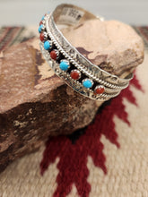 Load image into Gallery viewer, ZUNI TURQUOISE & CORAL SNAKE EYE CUFF BRACELET- JASON & PEARL UKESTINE