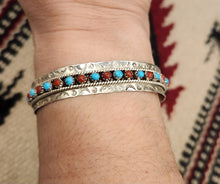 Load image into Gallery viewer, ZUNI TURQUOISE & CORAL SNAKE EYE CUFF BRACELET- JASON & PEARL UKESTINE