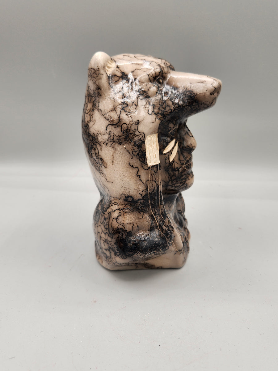 HORSEHAIR SCULPTURE - MEDICINE MAN WITH BEAR - TOM VAIL JR