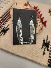 Load image into Gallery viewer, LONG OVERLAY FEATHER EARRINGS - TOMMY & ROSITA SINGER