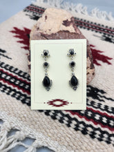 Load image into Gallery viewer, ONYX EARRINGS - LONG- STERLING SILVER