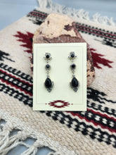 Load image into Gallery viewer, ONYX EARRINGS - LONG- STERLING SILVER