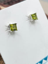 Load image into Gallery viewer, PERIDOT MINI POST EARRINGS - 4 MM X 4 MM - SQUARE