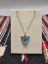 Load image into Gallery viewer, TURQUOISE CHIP INLAY ARROWHEAD PENDANT FEATURING BEAR - MEDIUM