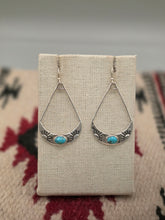 Load image into Gallery viewer, KINGMAN TURQUOISE EARRINGS WITH SUN RAY DESIGN