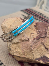 Load image into Gallery viewer, BLUE OPAL INLAY DOUBLE ROW CUFF BRACELET- ZUNI - ANSON WALLACE