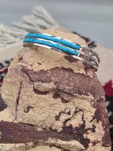 Load image into Gallery viewer, BLUE OPAL INLAY DOUBLE ROW CUFF BRACELET- ZUNI - ANSON WALLACE