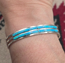 Load image into Gallery viewer, BLUE OPAL INLAY DOUBLE ROW CUFF BRACELET- ZUNI - ANSON WALLACE