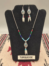 Load image into Gallery viewer, LIQUID SILVER TURQUOISE BEAR PAW NECKLACE & EARRING SET