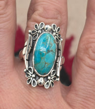 Load image into Gallery viewer, TURQUOISE RING WITH FLOWER MOTIF- SIZE 9