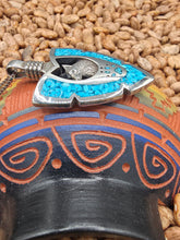 Load image into Gallery viewer, LARGE TURQUOISE CHIP INLAY ARROWHEAD PENDANT FEATURING WOLF