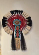 Load image into Gallery viewer, HORSEHAIR BUSTLE - RED WITH TURQUOISE, GOLD, RED & BLACK BEADING