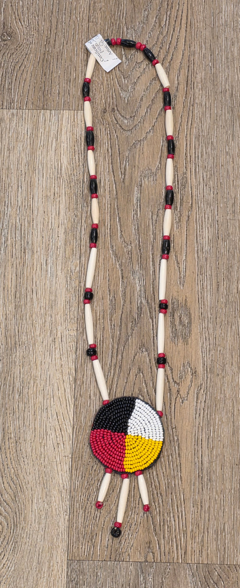 HORN BEADED ROSETTE NECKLACE- MEDICINE WHEEL – Southwest
