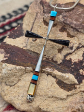 Load image into Gallery viewer, LARGE MULTI INLAY CROSS NECKLACE- ZUNI - SYLVESTER NOCHE