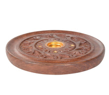 Load image into Gallery viewer, WOOD ROUND INCENSE BURNER - SCROLLED
