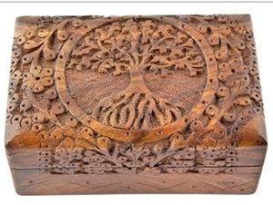 CARVED WOODEN BOX - TREE OF LIFE