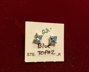 BLUE TOPAZ SQUARE Mini Post Earrings - 4 x 4 SQUARE