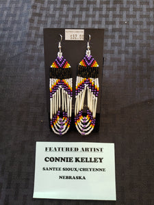 PORCUPINE QUILL & BEADED EARRINGS - PURPLE - CONNIE KELLEY