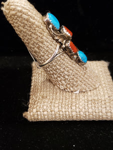 TURQUOISE & CORAL Ring - size 9- LEO HARVEY