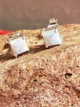 Load image into Gallery viewer, WHITE OPAL MINI POST EARRINGS - 4MM SQUARE
