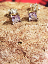 Load image into Gallery viewer, AMETHYST MINI POST EARRINGS - 4mm SQUARE